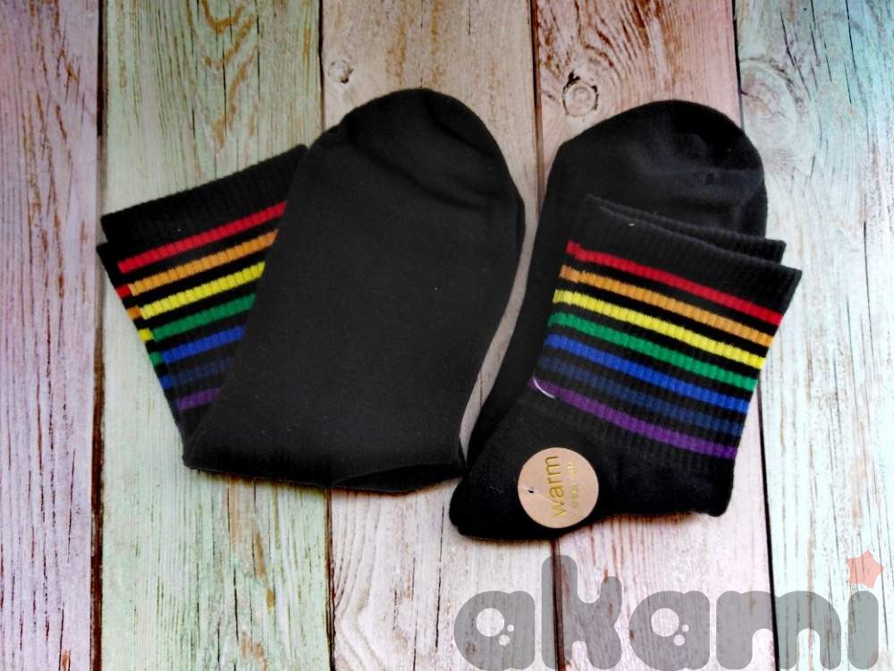 Носки короткие черные с цветными полосками ak218 shg01