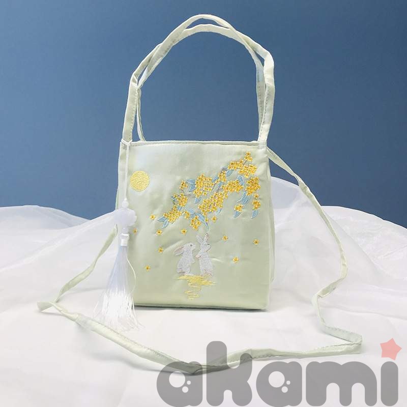 Сумочка в азиатском стиле с кроликами зеленая ce075 shg15