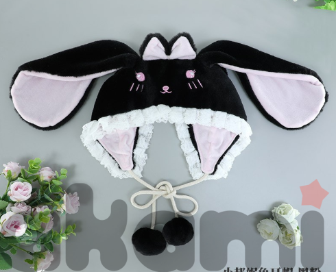 Шапка кролик с кружевом и помпонами cd761 shg13