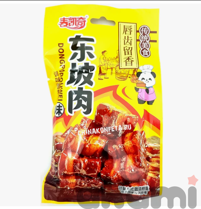 Соевая закуска DONGPOROUWEI со вкусом свинины донгпо (VV Food and Beverage) 25гр (30шт в блоке) (жел