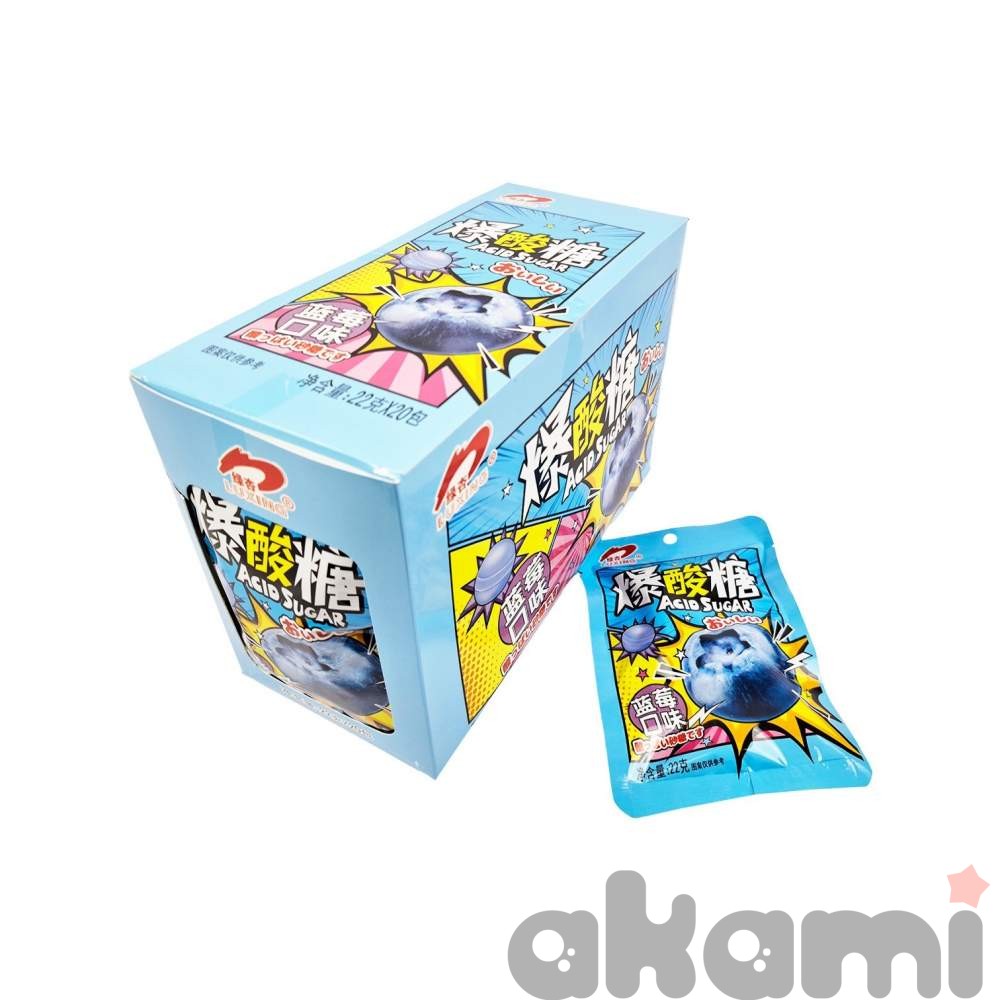 Кислые конфеты LUXING Aсid Sugar (Hongtai Kee Food) со вкусом лесной черники 22гр (20шт в блоке)
