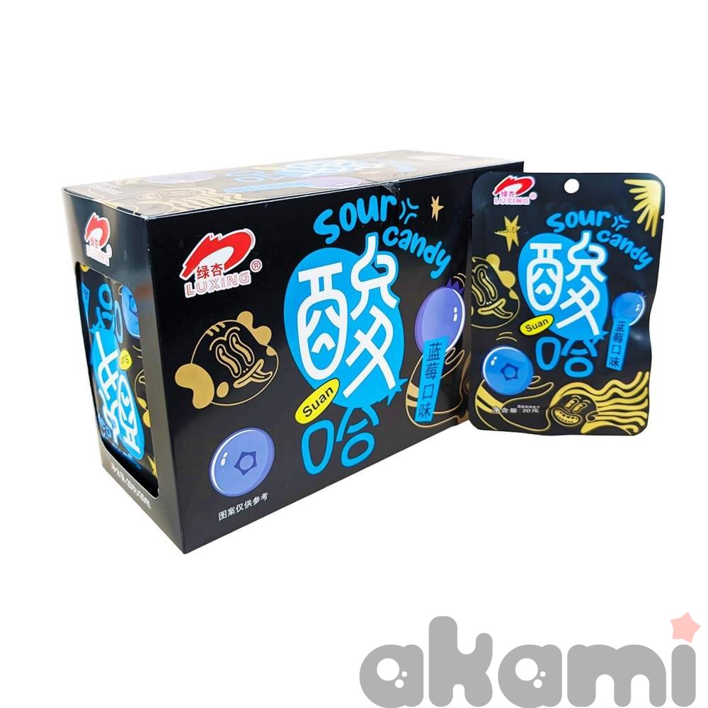 Кислые конфеты "Suan" LUXING (Hongtai Kee Food) со вкусом лесной черники 20гр (20 шт в блоке)