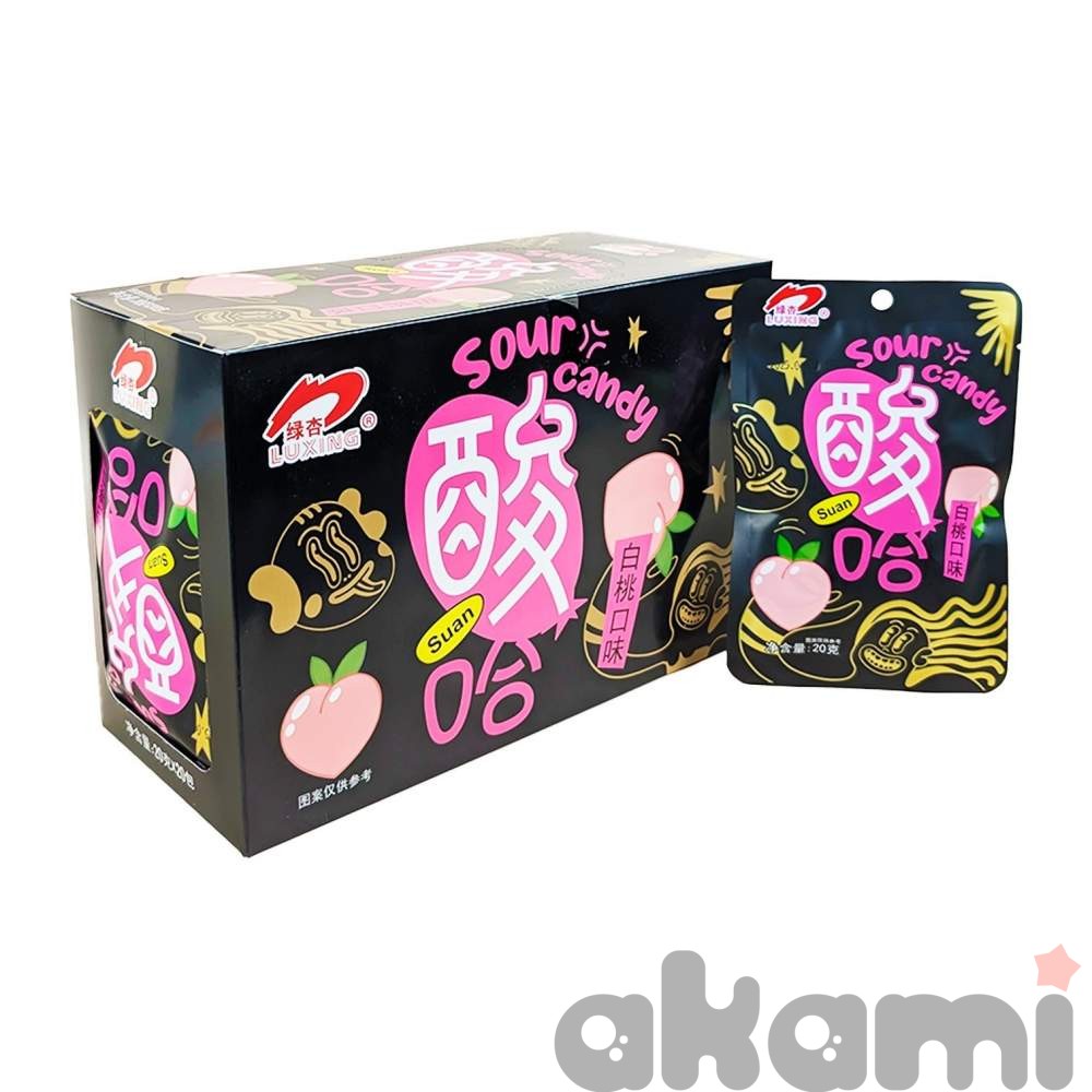 Кислые конфеты "Suan" LUXING (Hongtai Kee Food) со вкусом медового персика 20гр (20 шт в блоке)